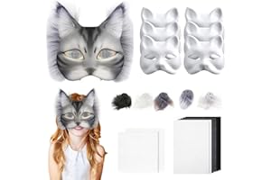 WELLXUNK Therian Mask DIY Set, 6 Stück Therian Masken Kit mit Blanko Katzenmaske, Kunstpelz, Furry Tiermasken Katzenmasken für Halloween Karneval Maskerade Rollenspiele