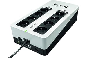 Eaton Onduleur Parafoudre 3S 700 FR - Off-line UPS - Alimentation Sans Interruption - Puissance 700VA (8 prises FR, Silencieux, 2 ports de charge USB Type-A) - Interface USB - Noir&Blanc