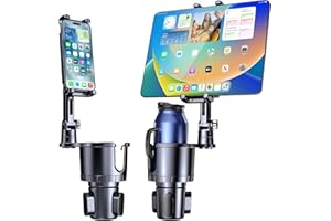 Giftorld Uchwyt na Telefon i Tablet 2 w 1 - Samochodowy Uchwyt na Napoje z Regulowanym Długim Ramieniem, Obracany o 360°, Kompatybilny z