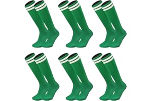 Geebuzz 6 Pairs Kids Youth Soccer Socks Solid Striped Knee High Tube Football Sports Socks for Boys Girls 6-12 Years Old