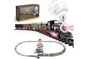 deAO Tren Juguete para Niños, Electrico Trenes de Navidad con Vapor, Luces y Sonidos, Clasico Tren de Juguete Decoración de Navidad Regalos de Cumpleaños, Navidad (Negro)