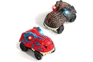 AKOKIE Jouet Enfant 3 Ans Dinosaure Voiture Enfant-2 Pièces LED Voiture Jouet Fille 4 Ans Compatible avec Flexible Pistes pour Circuit Voiture Enfant Cadeau Enfant Garcon Fille 3 4 5 6 Ans
