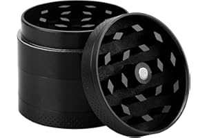 INTIRILIFE Grinder Molinillo en Negro METALICO - Triturador de Cocina de Metal de 4 Piezas para triturar Hierbas, Especias, Plantas, Hojas de té, etc. - con Filtro de Polen y raspador