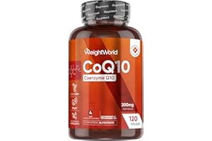 WEIGHTWORLD Coenzyme Q10 200mg, 120 Gélules Vegan pour 4 Mois d'Approvisionnement, Ubiquinone CoQ10 Fermenté sans Gluten et sans Stéarate de Magnésium