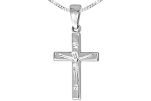 CLEVER SCHMUCK Halskette silberner Kinder Anhänger kleines Jesus Kreuz 17mm gerade schlicht Kette Panzer 38 cm Sterling Silber 925 für Junge oder Mädchen im Schmucketui