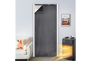 Qelus Thermal Insulated Door Curtain, 32'' W x 80'' Drop Blackout Self-Adhesive Waterproof Windproof Heat Blocking Noise Reduction Drape, Single Curtain, Grey