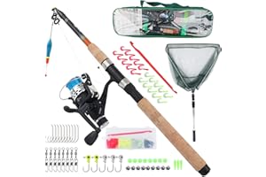 ‎Q-TAC Q-Tac - Angelset Forelle/Barsch mit Kescher [Angelfertig montiert & Angelrolle bespult] Länge Teleskoprute 2.10m, Angel Set komplett Profi & Einsteiger, Starter-Set für Forellen Angeln