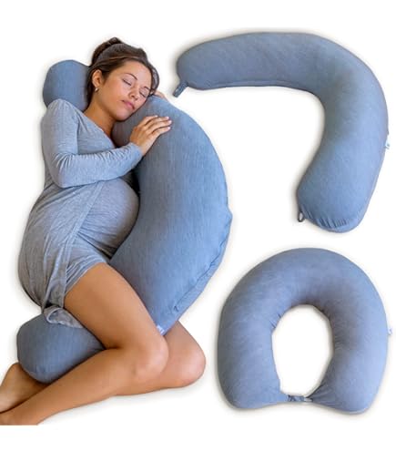 Federa Lavabile Cotone Cuscino Gravidanza A U - Federa In Cotone Rimovibile E Lavabile, 140x80 Cm, Grigio Fodera Cuscino Allattamento