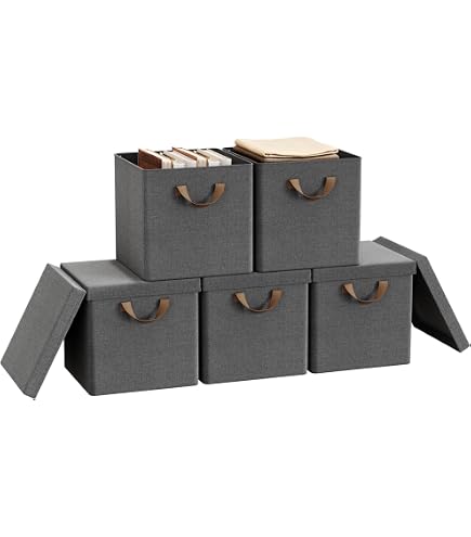 Temary Stoff-Aufbewahrungskörbe Mit Deckel – 33x33x33 Cm, 2 Stück, Faltbar, Für Schrank & Wohnzimmer