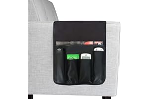 NICEYEA Upscale Leather Sofa Armrest Organizer, Non-slip Couch Sofa Chair Caddy with 5 Pockets for Phone, Book, Magazines, Tablet, Remote Control Holder Recliner Couch Tidy Hanging Storage Bag Arm Chair Tray