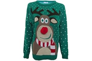 GIRLZWALK FashionClothing Childrens Girls Kids Boys Rudolph Pom Pom Novelty Christmas Xmas Jumper