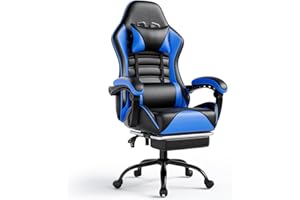 Fruyyzl Sillas Gaming con Reposapies, Silla Gamer Adulto con Respaldo Lumbar, Silla Escritorio Gaming Ajustable en Altura, Silla Ordenador en Piel Sintética (Gama Media, Azul)