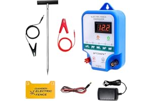 Sptchapn Electric Fence Energiser Kit - Includes 12V AC 2 Joules Output Fence Energiser, Connectors & Earth Stake - 10Km Range, LED Display, Weatherproof, Fencing Energizer for Horses, Pet and Animals