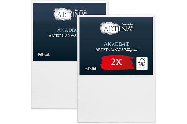 Artina Set de 2 Canvas Toile Peinture 50x70 cm – Tableau Peinture Châssis Entoilés en Bois FSC© – Tableau a Peindre Blanche 100% Coton 280g/m² – Toiles à Peindre Stable Akademie