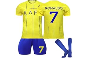 AZISEN Maglia Ronaldo Al Nassr Bambino, 2023 2024 No.7 Calcio Maglia Completo Allenamento Calcio Tuta T-Shirt Pantaloncini e Calzini di Calcio da Uomo Bambino Maglie Ragazzi da Calcio per Tifosi