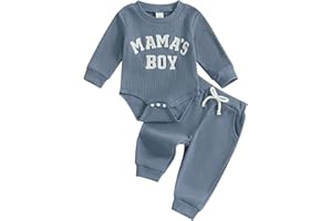 Vioyavo Newborn Baby Boy Outfit Spring Fall 2 Pieces Clothes Set Letter Embroidery Long Sleeve Romper Elastic Long Pants Set