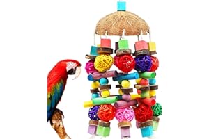 Juguete Grande de masticación Natural MQUPIN para pájaros Grandes como cacatúas Loros africanos Grises guacamayos y Loros amazónicos Juguete de Bloques de Madera Natural Multicolor para Escalar