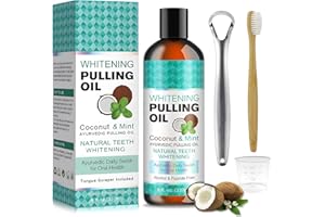TAIMEIMAO Huile de Coco Naturel Bain de Bouche à l'huile Blanchissante Contient de l'huile de Noix de Coco et de Menthe Poivrée avec Gratte Langue et Brosse à dents en Bambou pour Blanchiment Dentaire