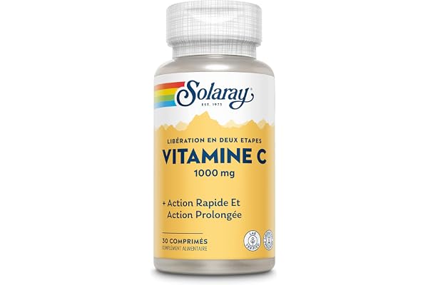 SOLARAY VIT. C 1000mg.small 30comp. – favorise le bien-être lorsqu’il est utilisé de façon continue, supplément complet conçu pour la routine de tous les jours, boîte de 30 comprimés et associe foncti
