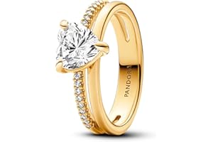 Pandora Timeless Pozłacany 14-karatowym złotem pierścionek z przezroczystymi cyrkoniami, serce