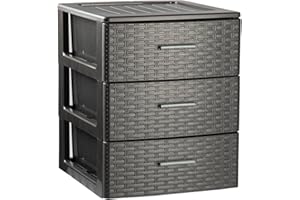 Acan Tradineur - Cajonera de ordenación Rattan de plástico - 3 cajones - Torre de almacenaje Multiusos, Organizador Auxiliar, Almacenamiento, baño - 46,5 x 36,5 x 36,5 cm - Color Antracita