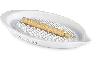 Cole & Mason H121922 Keele Plato Rallador, Porcelánico Esmaltado Blanco/Hevea, Blanco, 193mm x 100mm, Juego de Platos Para Rallar incluye Cepillo, 2 Años de Garantía