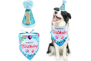 BIPY Dog 1st Birthday Hat Bandana Set for Boys Small Medium Dogs Cats Soft Bibs Doggy Party Grooming Supplies Celebration Birthday Bandana Shipped Randomly