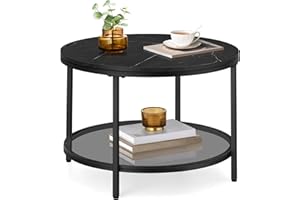 VASAGLE Couchtisch, Wohnzimmertisch, Sofatisch, für Wohnzimmer, mit Glasplatte, viel Stauraum, einfacher Aufbau, moderner Stil, marmorschwarz-tintenschwarz LCT072B58