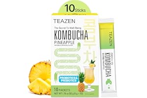 TEAZEN - Kombucha Ananas – Tè Fermentato Probiotico Istantaneo – 10 Bustine – Senza Zucchero, Vegano, Basso in Calorie – Preparato per Bevanda Tropicale Coreana con Prebiotici