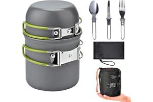 LUXSUKI Camping Cooking Set for 1-2 Person, Portable Camping Cookware, Non-stick Aluminium Camping Pots Mess Kit with Foldable Utensils for Camping Hiking Picnic