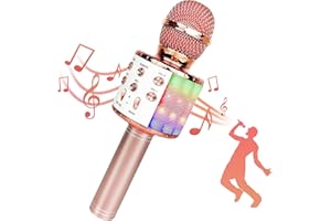 Yeegnar Mikrofon Kinder, Karaoke Mikrofon mit LED-Licht, Zuhause Party Karaoke, Tragbares Bluetooth Lautsprecher Mikrofon für Erwachsene und Kinder (Roségold)