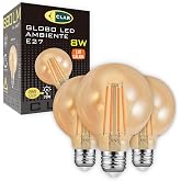 CLAR - Globe Bulb E27 LED, LED G95 Filament, Amber 8W Warm Light 2500&ordm;K (Pack 3)