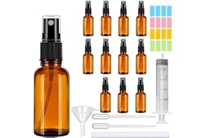 CafullCon 12 Stück Sprühflasche Glas, 30ml Braunglas Sprühflaschen zum Befüllen Tragbares, Nachfüllbar Zerstäuber mit Trichte, Tropferr und Etiketten für Wasser Alkohol Kosmetik Parfüm Aromatherapie