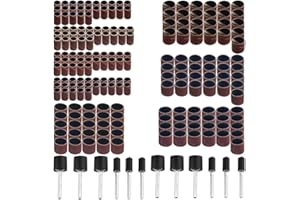 TOVOT 212 PCS Drum Sander Assortment Set Sanding Drum kit with 1/8 Shank Mandrel for Rotary Tools 180/240/320/600 Grit