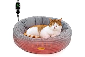 UNKJIN Heated Cat Bed, Cat Beds for Indoor Cats, Washable Round Donut Heated Dog Bed with Heating Pad, 20'' Heated Pet Bed for Cats and Small Dogs