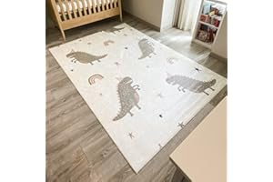 Nazar Tapis Chambre Enfant, Tapis Bébé, Tapis Enfant pour Fille et garçon à Motifs Dinosaure, Carte du Monde et Animaux (741 Vert, 160x230 cm)