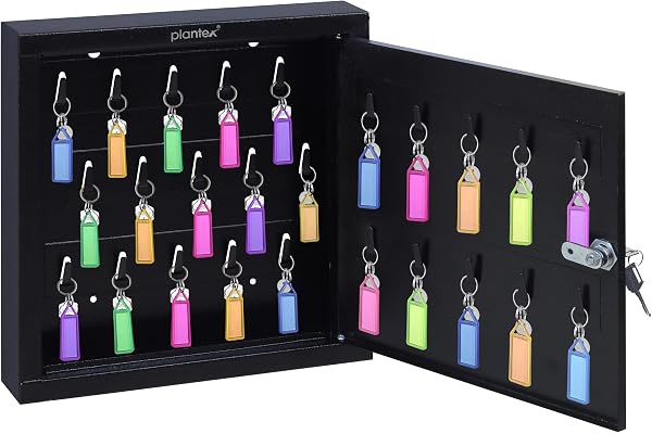 Plantex GI Metal Key Storage Box/Key Cabinet with 25 Key-Holders with Lock for Home/Key Holder for Home/Hotel/Companies/Office - Wall Mount (Black)