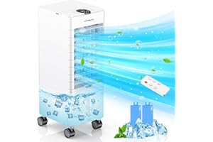 HONMICON Aire Acondicionado Portatil 3 en 1, Enfriador de Aire, 3 Velocidades & 3 Modos, Temporizador 1-12H, Tanque de 4,5L, Control Remoto, Silencioso, Oscilación, para Oficina Hogar