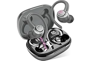 JESEBANG Bluetooth Kopfhörer Sport, in Ear Kopfhörer Kabellos Bluetooth 5.3 mit HD Mic, Herausragender Sound, 40 Std Spielzeit, Comfort Fit, Dual LED-Anzeige, IP7 Wasserdicht Ohrhörer mit Ohrhaken, Grau