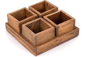 DESIGN DELIGHTS Naturali Set di CACHEPOTS Cubo | 24x9 cm (LxA), 4 parti, legno di mogano | scatole di piante rustiche, scatola di immagazzinamento, vaso di fiori, scatole di legno | Colore: 01 natura vintage