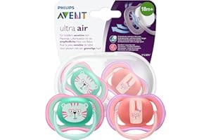 Smoczek Philips Avent Ultra Air - Dla wrażliwej skóry - 18 m+ - Bardzo sztywny smoczek - Łatwa sterylizacja - W zestawie etui - 2 sztuki w opakowaniu - SCF349/15