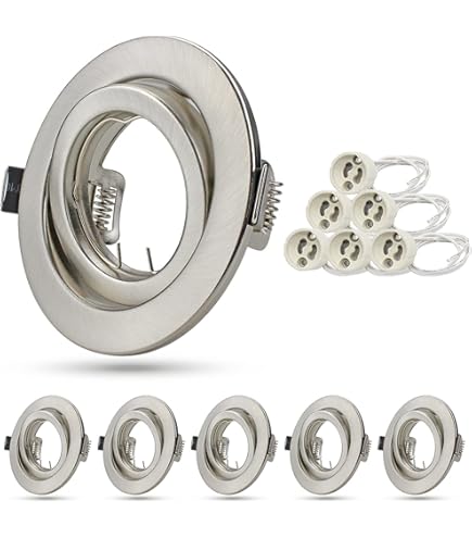 JungesLicht 6er Set Einbaustrahler gebürstet mit GU5.3 MR16 Keramikfassung, Außendurchmesser 80mm, Bohrdurchmesser 55mm bis 68mm passend, Deckenstrahler, Einbauleuchte, Deckenspots, ohne Leuchtmittel