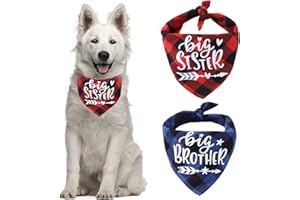 HACRAHO Bandana a cuadros para perro, 2 piezas de anuncio de embarazo, bandana a cuadros para perro hermano mayor, hermana mayor, bandana triangular para perros, gatos, cachorros, azul y rojo