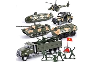 OTONOPI Military Truck Army Vehicle Toy Set with Soldiers, Die-cast Pull Back Combat Helicopter Submarine Tank Armored Car Panzer Transport Truck for Kids