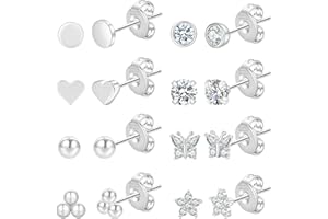 PRETOLE 6/8 Pairs Sterling Silver Stud Earrings for Women,14K Gold Plated Tiny Stud Earring Set for Multiple Piercing Cartilage Hypoallergenic Earrings Cubic Zirconia Small Stud Earrings for Girls Men