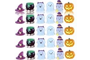 AZIDWERYQ Mini Ghost 30 st/set 3 stilar lysande spökfigur med hatt, dryck och pumpa, miniatyrhartsdekorationer för Halloween
