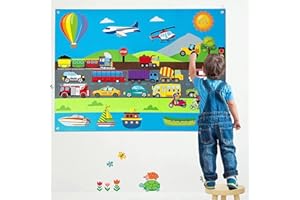 MOFIC Children's Teaching Felt Board,Flannel graphs for Children,Vehicle Felt-Board Story Set for Toddlers, Teaching Flannel Graphs for Early Learning Interactive Play Kit Gift (Vehicle)