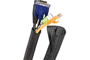 MOSOTECH Manchon de Gaine Câble 3.2m, Gestion des Câbles Tressée en Pet, Souple Ajustable Protection du Cache-câbles pour Câbles Télé/Ordinateur/USB/Audio/Vidéo - Ø19mm, Noir