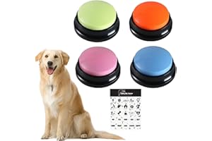 Duffire Dog Buttons for Communication and Training, 4Pack Recordable Dog Buttons Pet Command Buzzer, with 25 Stickers, 30 Second Record