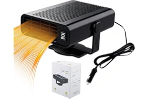 Poeloisy Calefactor Coche 12V 2 en 1 Calentador y Ventilador Portátil con Soporte Giratorio 360°, Desempañador y Descongelador Rápido para Parabrisas, Adecuado para Coche SUV Camión 120w